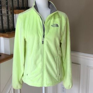 Green furry North Face zip up